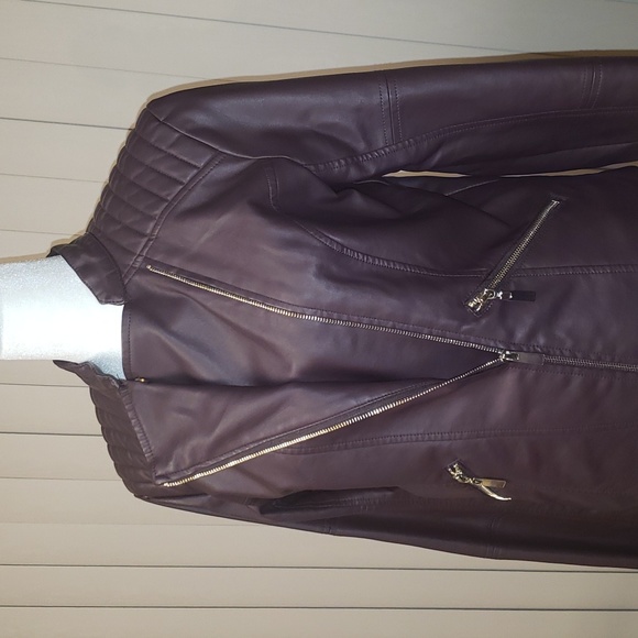 New York & Co Burgundy Faux Leather Jacket Sz M - Picture 4 of 15